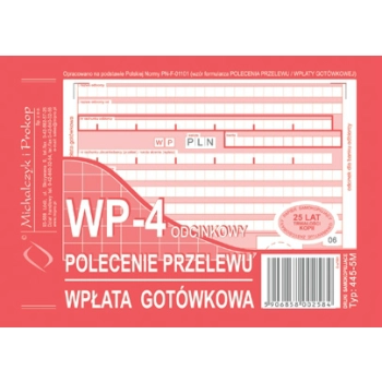 Polecenie przelewu-wpłata gotówkowa A6 445-5M (4odc.)